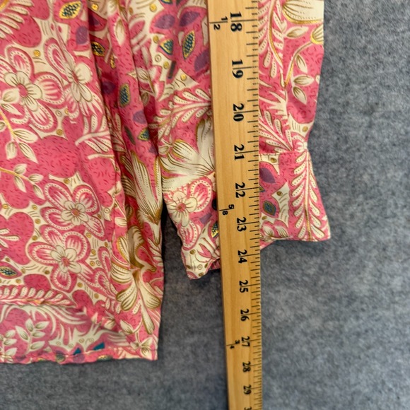 Karma Highway Paisley Floral Button Tunic Shirt Womens XL Pink Red Satin Top NEW - Picture 11 of 15